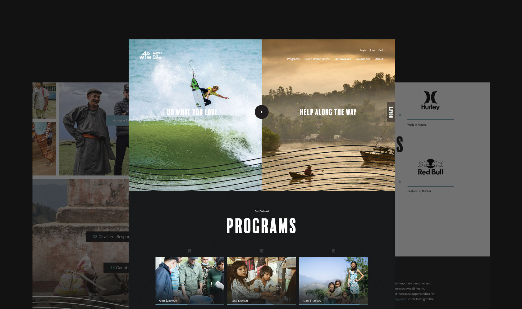 Waves for Water desktop website designs