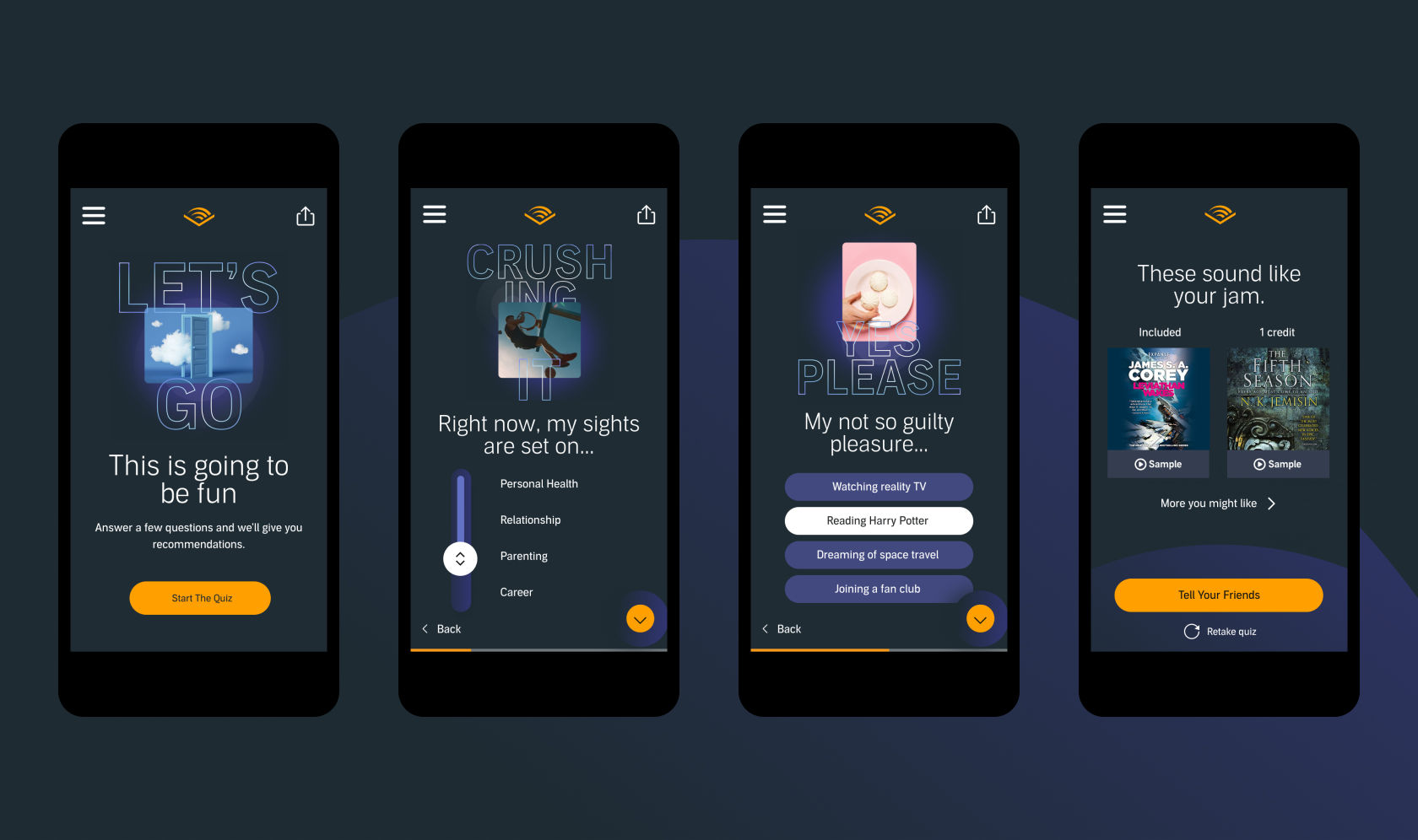 Audible Quiz mobile designs