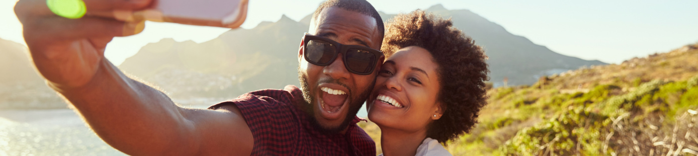 Couple takes selfie at scenic location