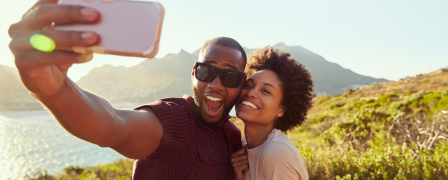 Couple takes selfie at scenic location