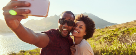 Couple takes selfie at scenic location