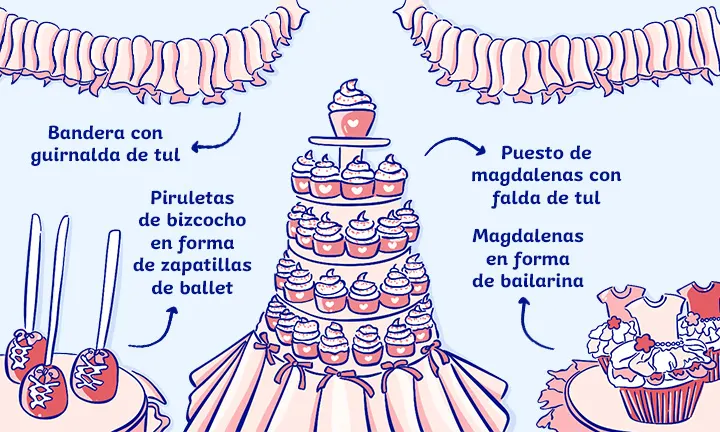 Tarta de pañales niña con figuras de princesas de cuento en castillo.