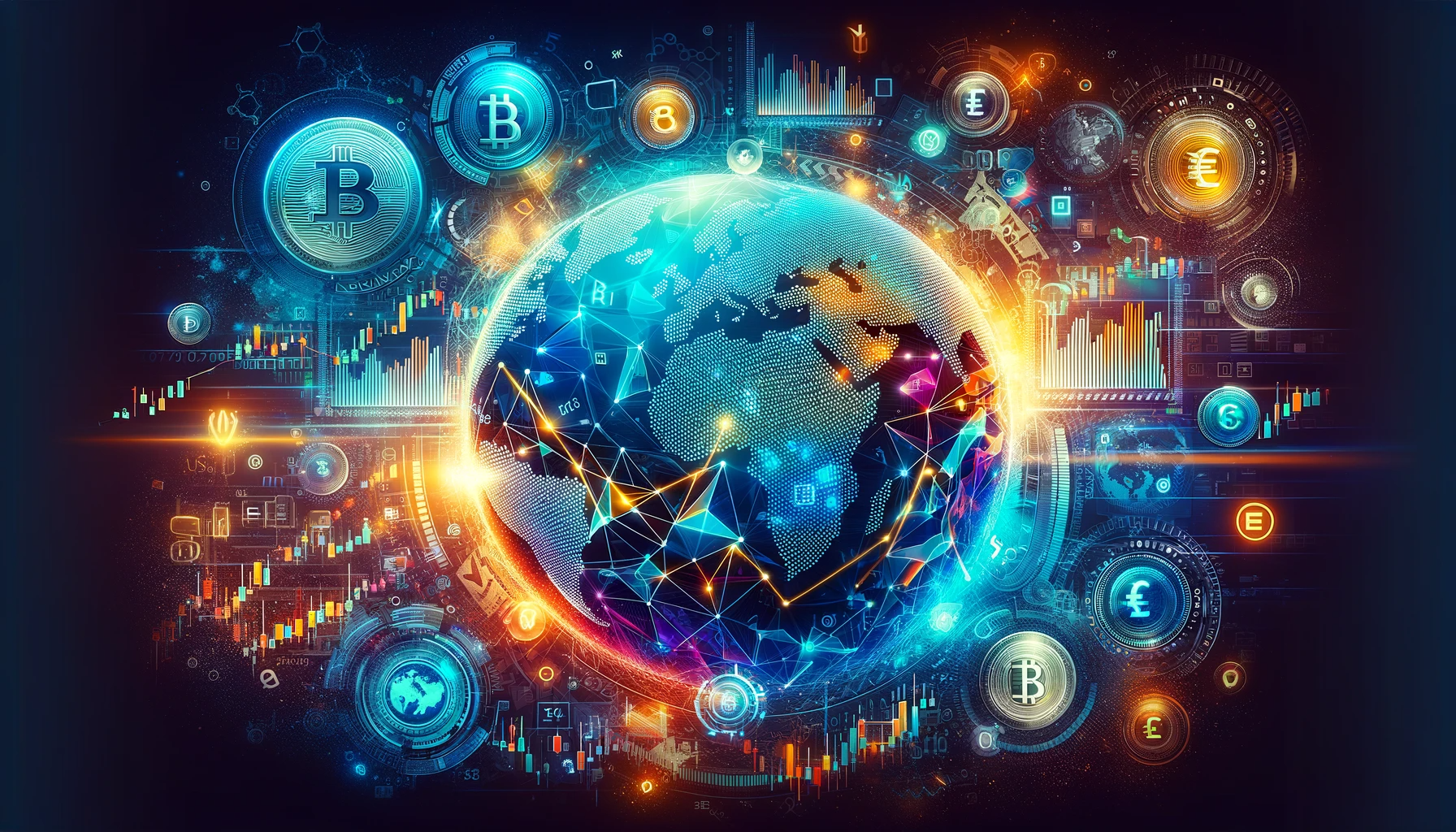 A dynamic digital collage representing the integration of blockchain tokens into global finance.