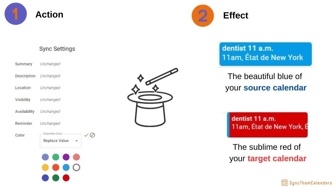 best of all choose the color of your source calendar with SyncThemCalendar