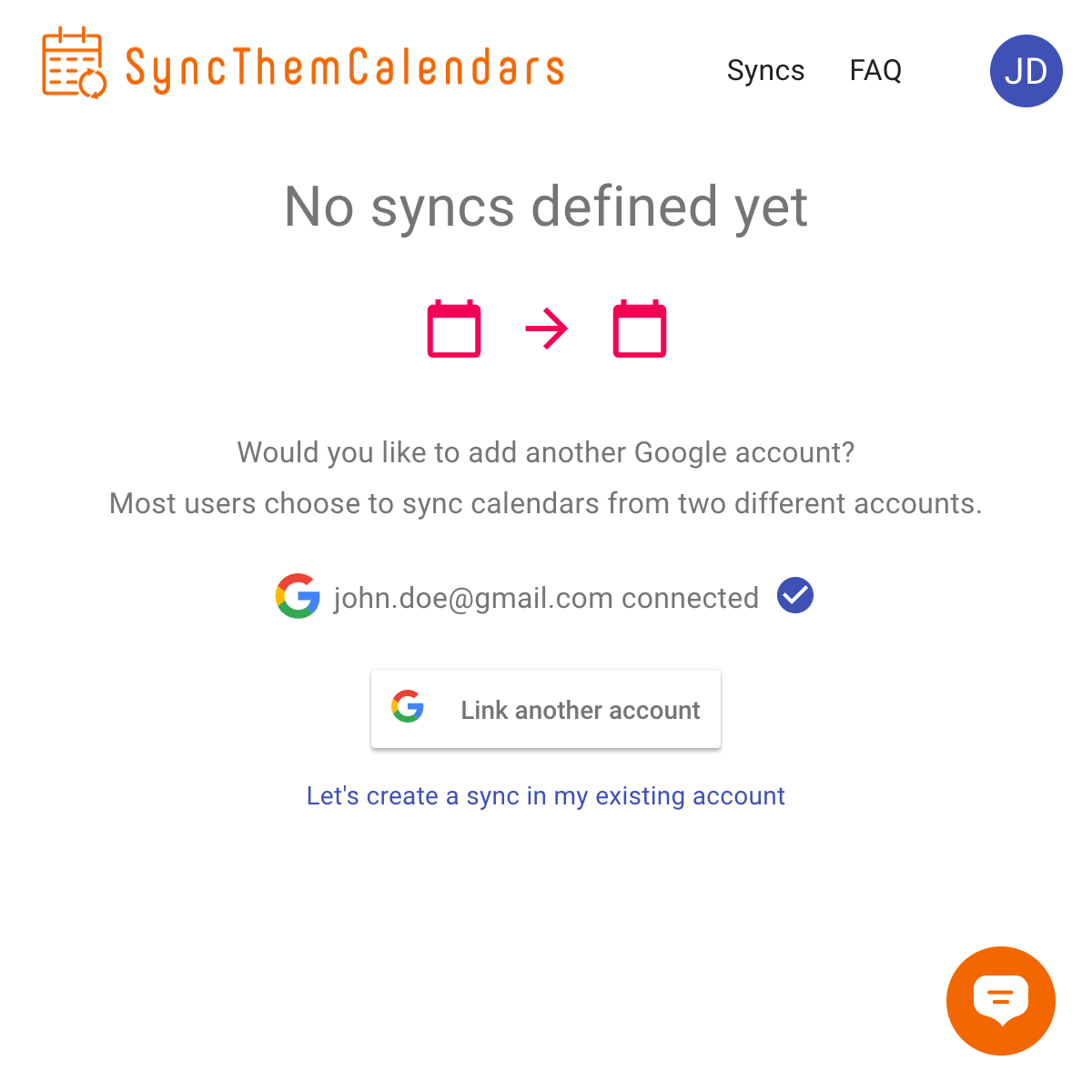 No Syncs Defined Screenshot