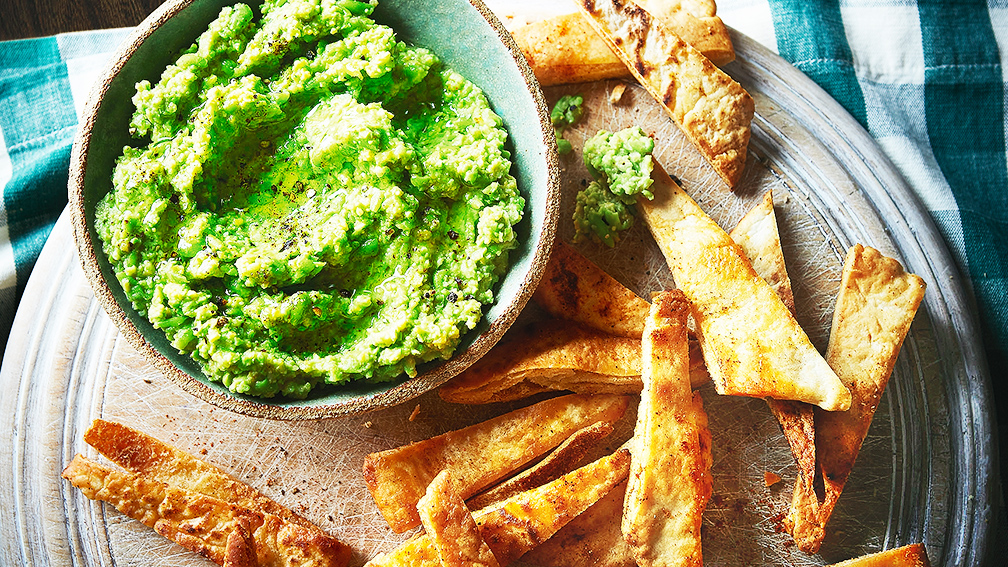 Pea houmous with chilli dippers recipe