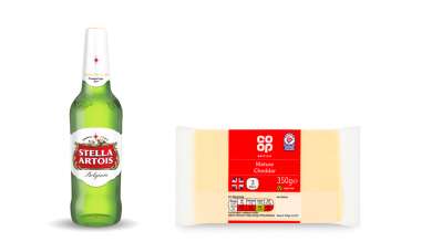 Co-op Mature Cheddar and Stella Artois pairing