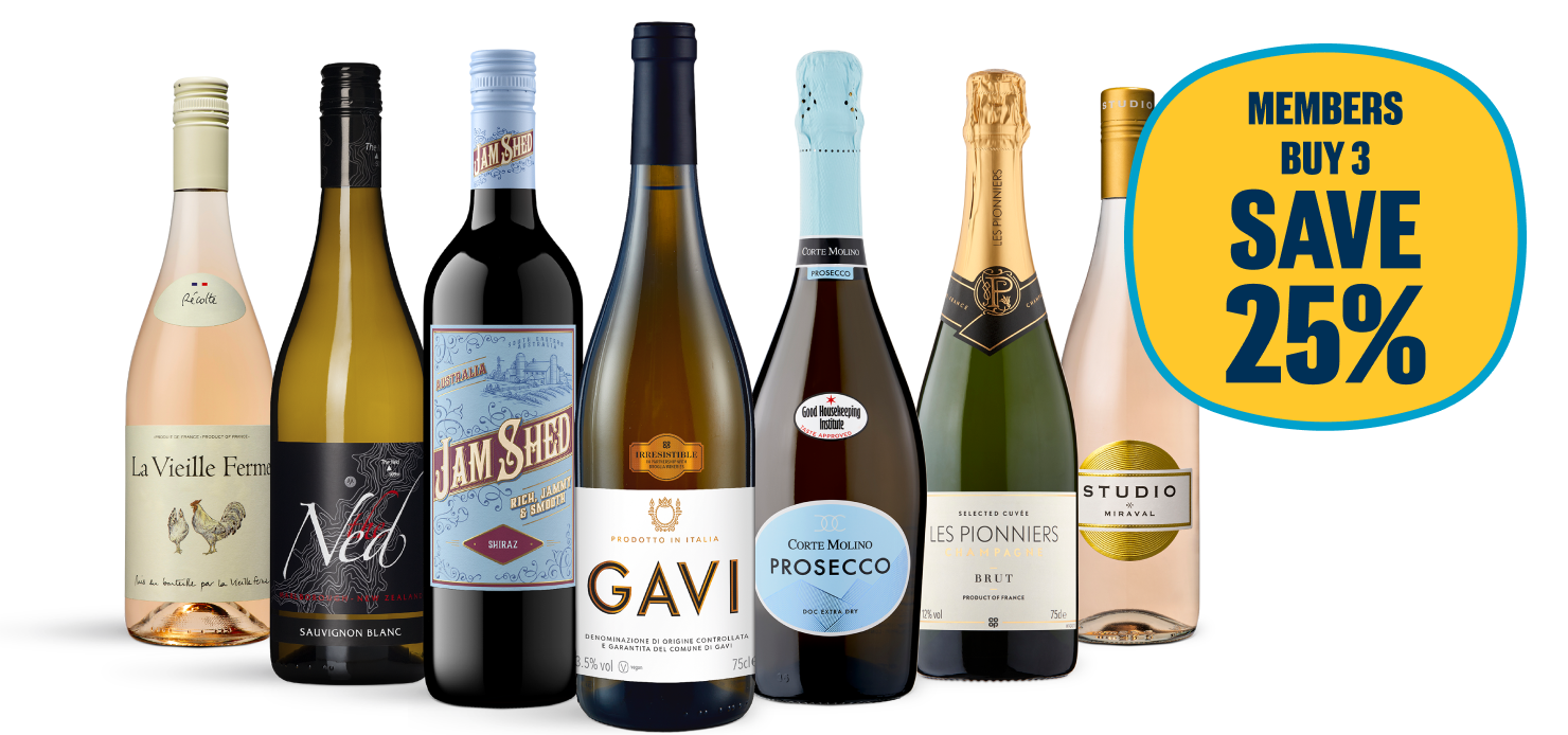Co-op Members buy 3, save 25% on wine and fizz