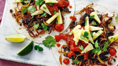 Pulled mushroom tacos with smoky tomato salsa