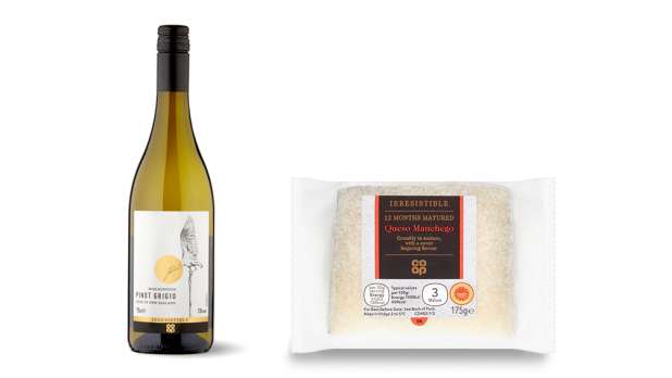 Co-op Irresistible Manchego and Co-op Irresistible Marlborough Pinot Grigio pairing