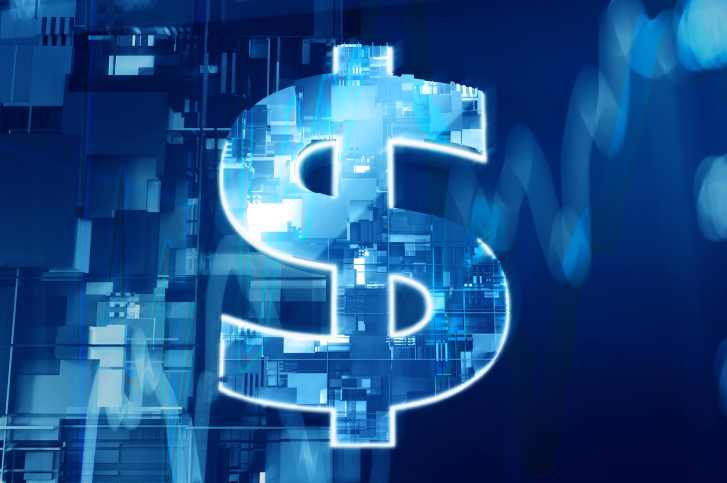 Símbolo de cifrão em ambiente digital, representando renda passiva por meio de criptoativos