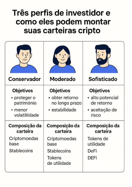 Três perfis de investidor e como eles podem montar suas carteiras cripto
