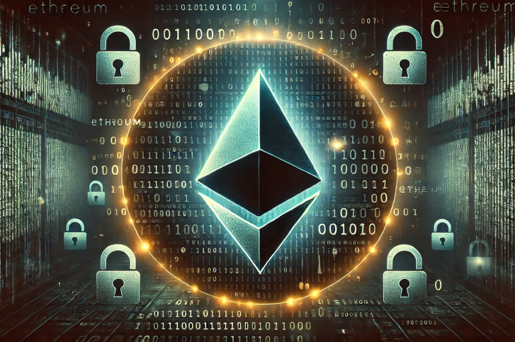 Icone de moeda digital Ethereum com cadeados e numeros ao fundo representando o conceito de Rollups em Ethereum: otimizando escalabilidade e segurança no blockchain