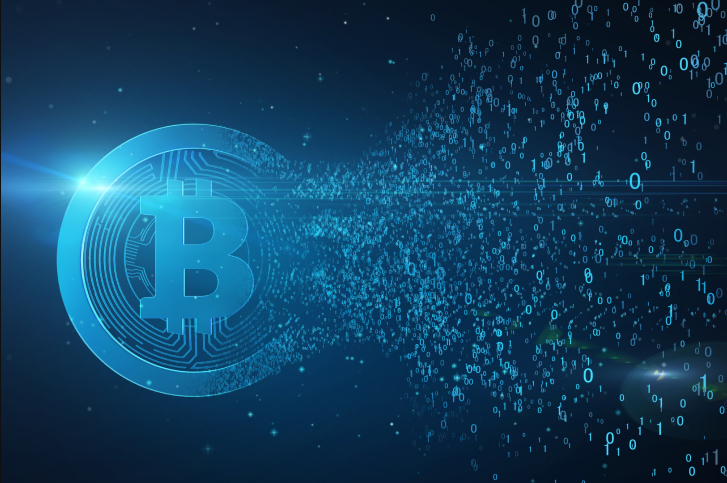 Bitcoin digital se fragmentando em varias partes representando a compra de crypto sem ter uma inteira