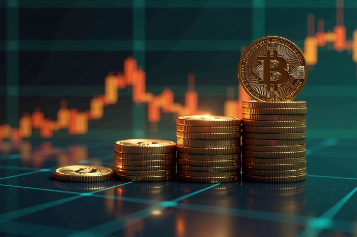 moedas de bitcoin organizadas em um grafico crescente