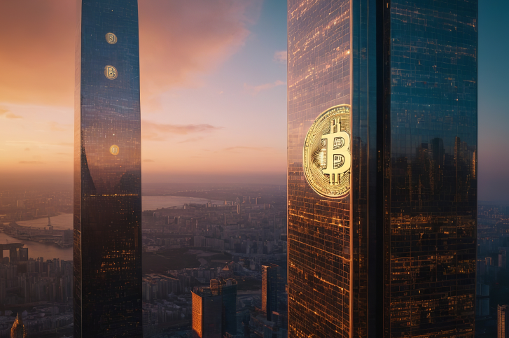 predio com moeda de bitcoin