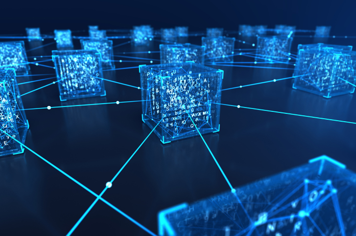 Cubos digitais numericos conectados em cadeia representando o conceito de O que é a Distributed Ledger Technology (DLT) e como ela está transformando o mercado