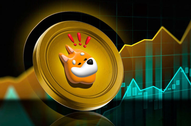 criptomoeda dourada de bonk a frente de um grafico destacado sobre um fundo escuro