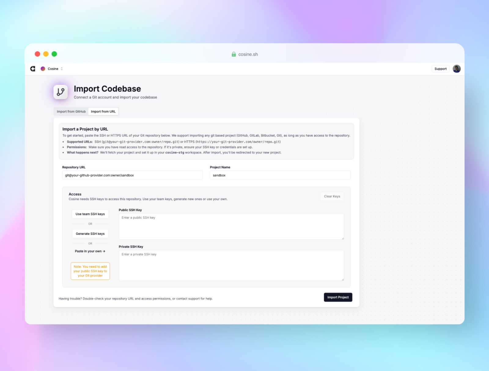 Import Codebase Using SSH