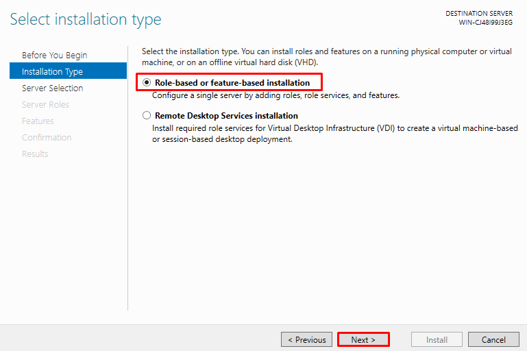 Role-based or feature-based installation