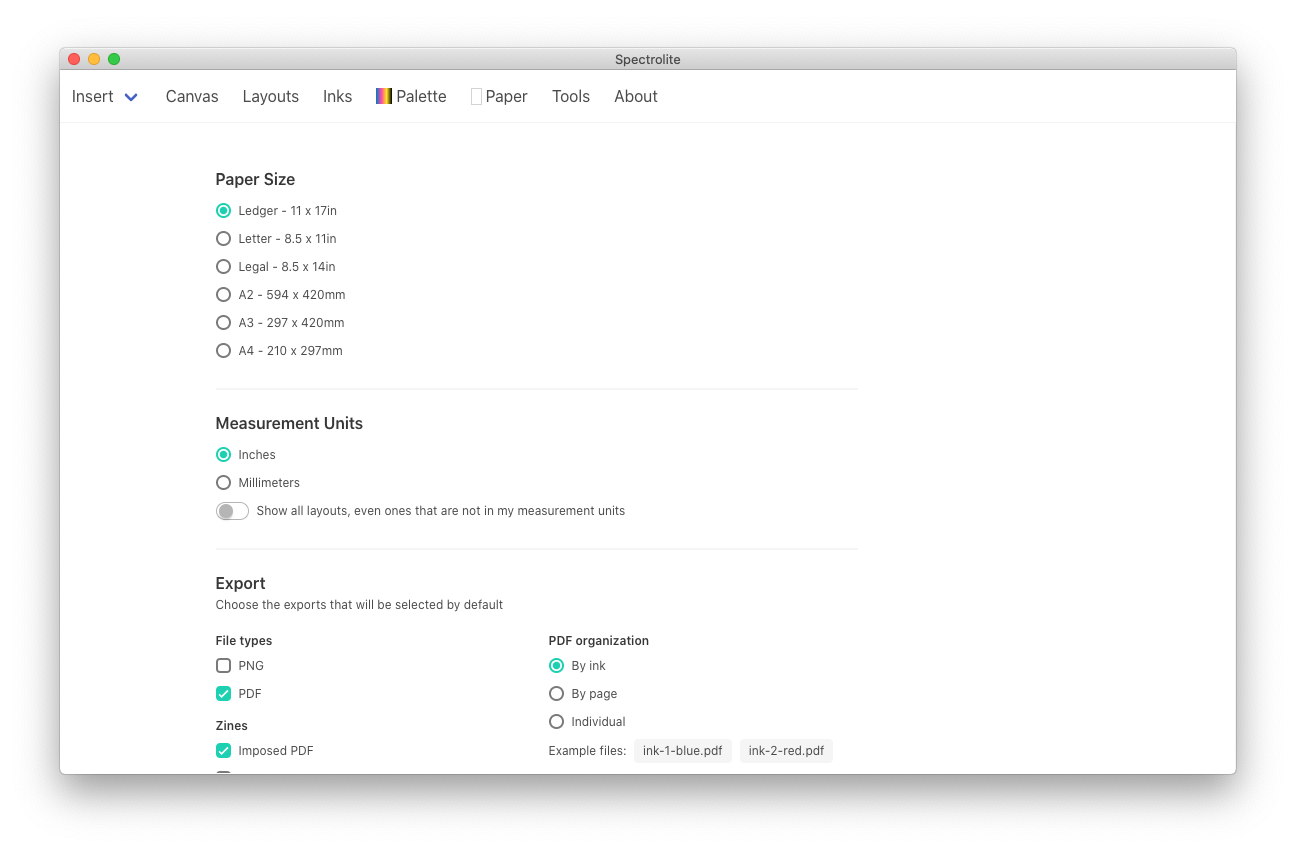 Spectrolite - Preferences