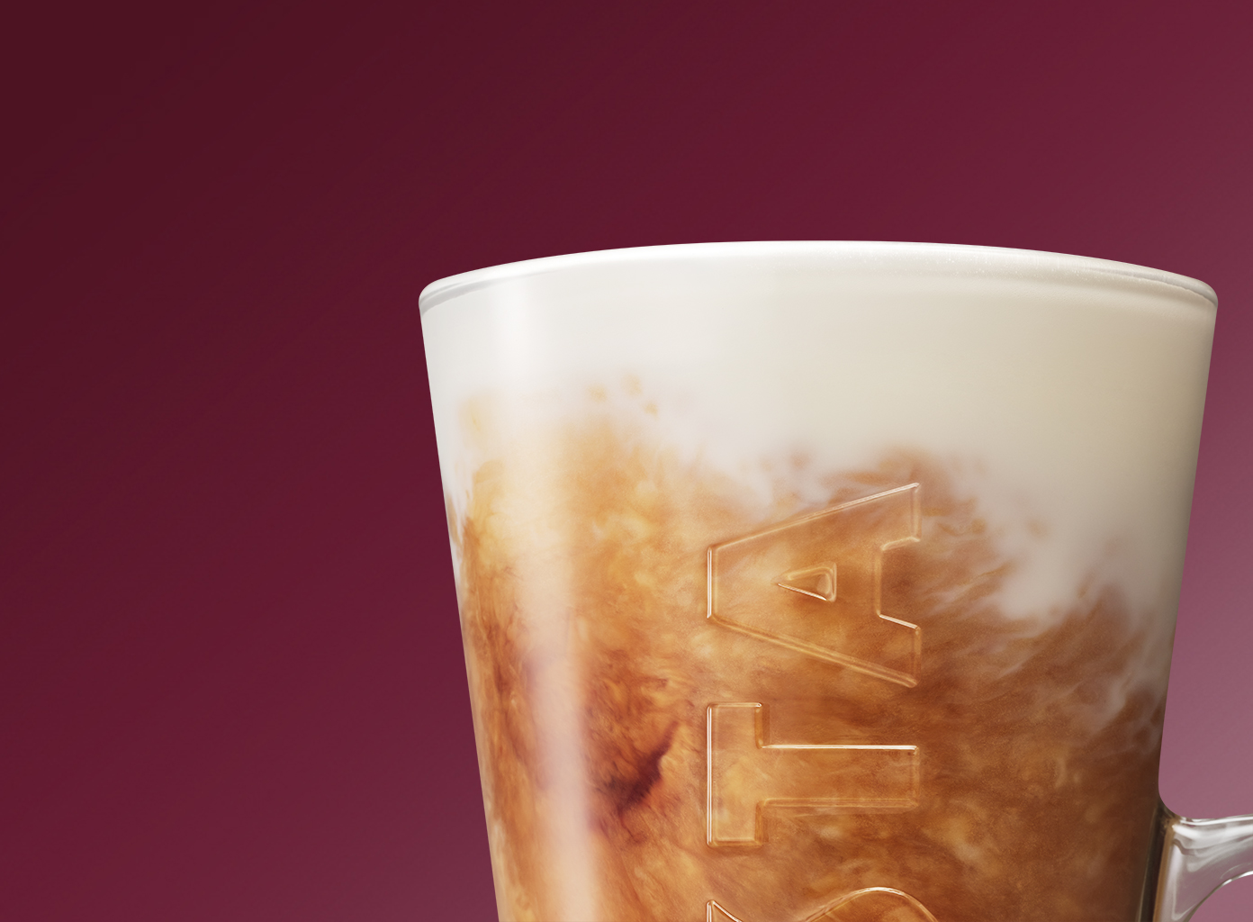 Latte macro shot on red gradient