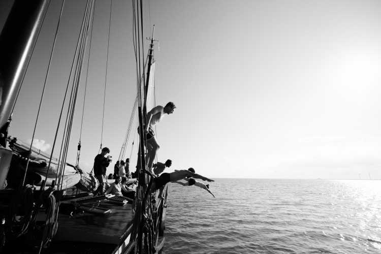 jumping into the sea