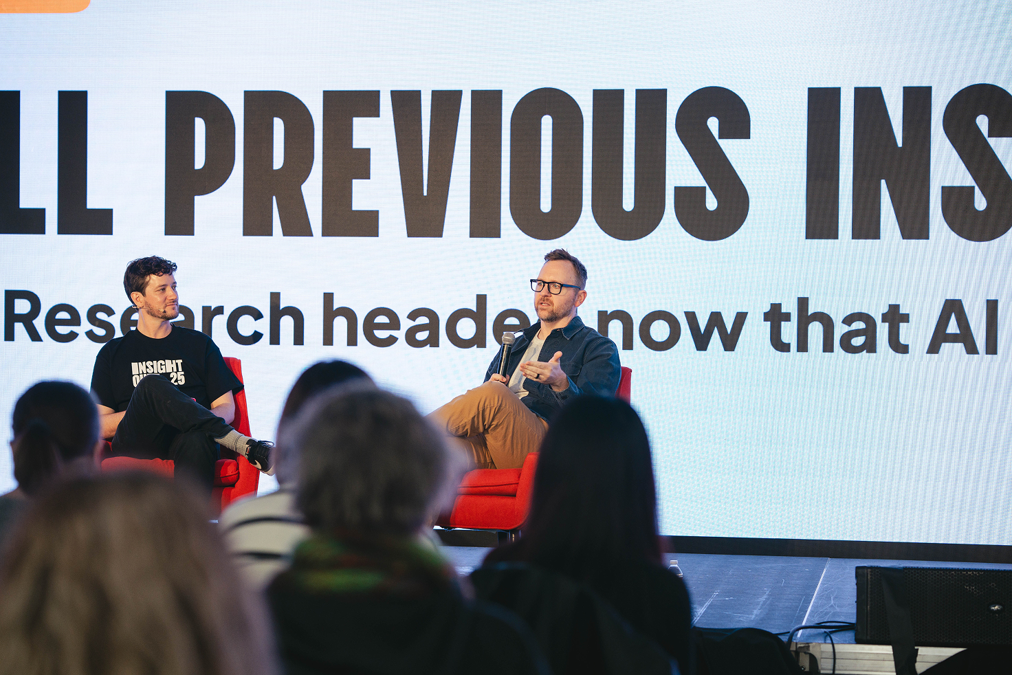 Jess Holbrook on stage at Insight Out 2025 alongside Dovetail's Sean Bruce. Photo: Clara Rice