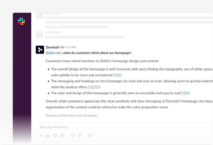 Ask Dovetail allows anyone in your organization to chat with your customer insights.