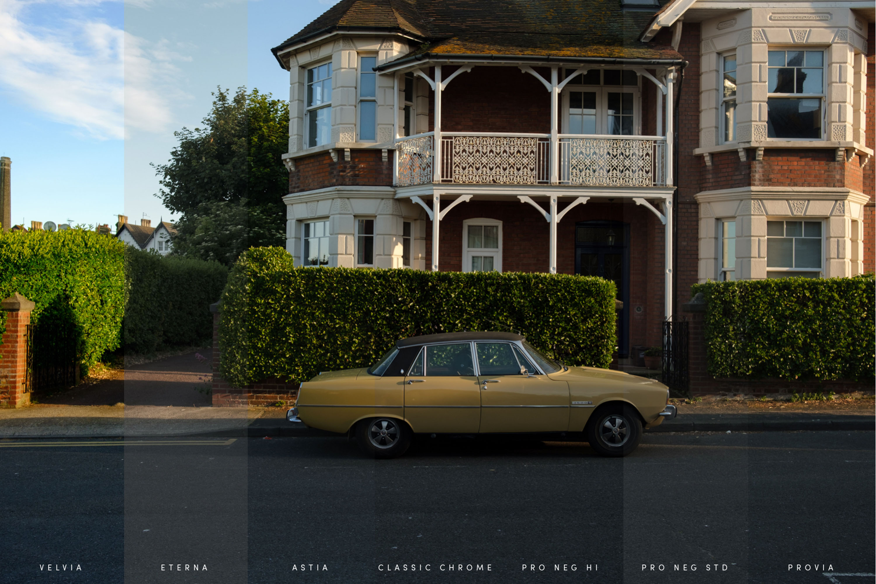 a photograph of a car at dusk