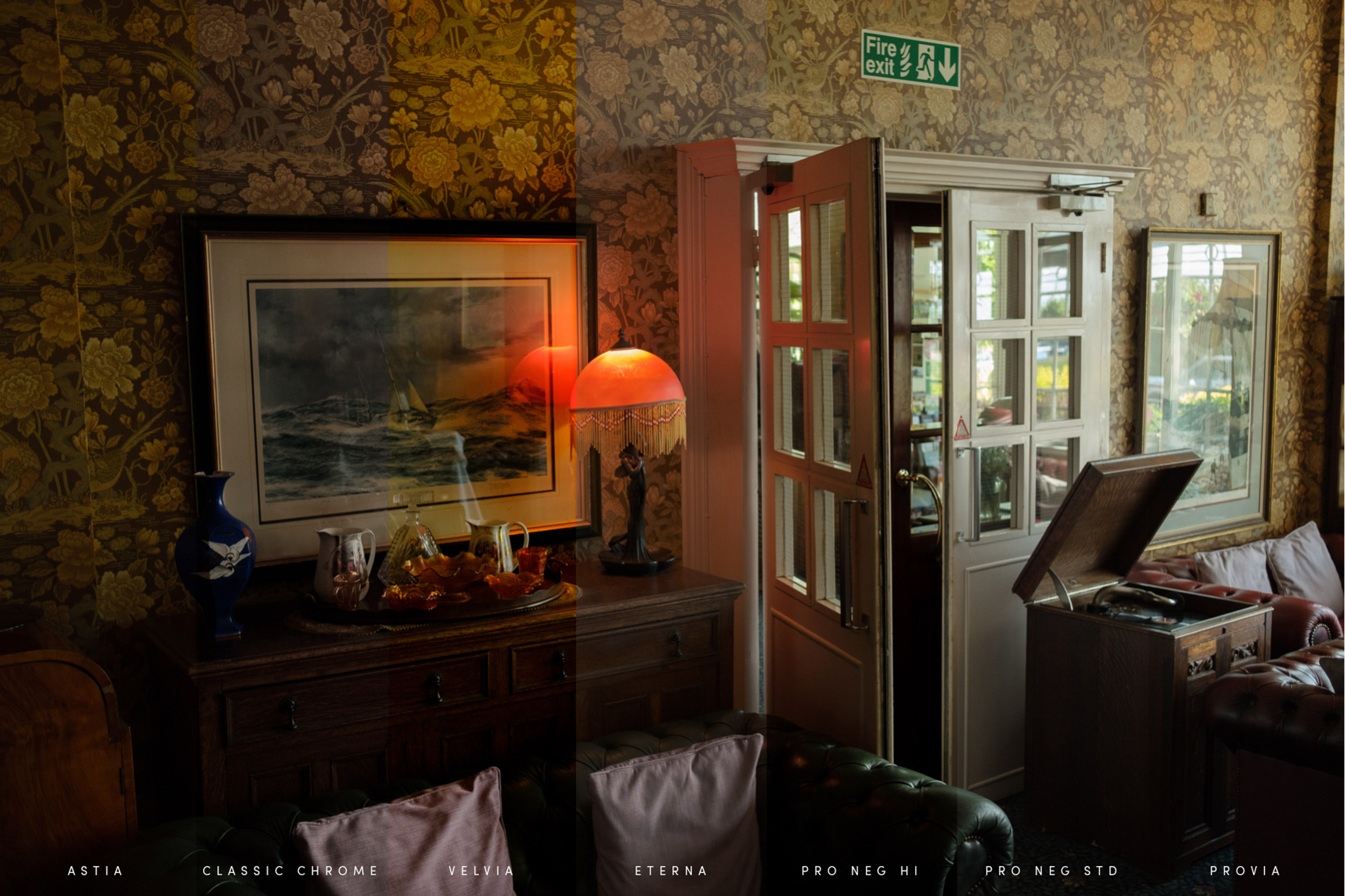 a photograph of a lamp in an old fashioned room.