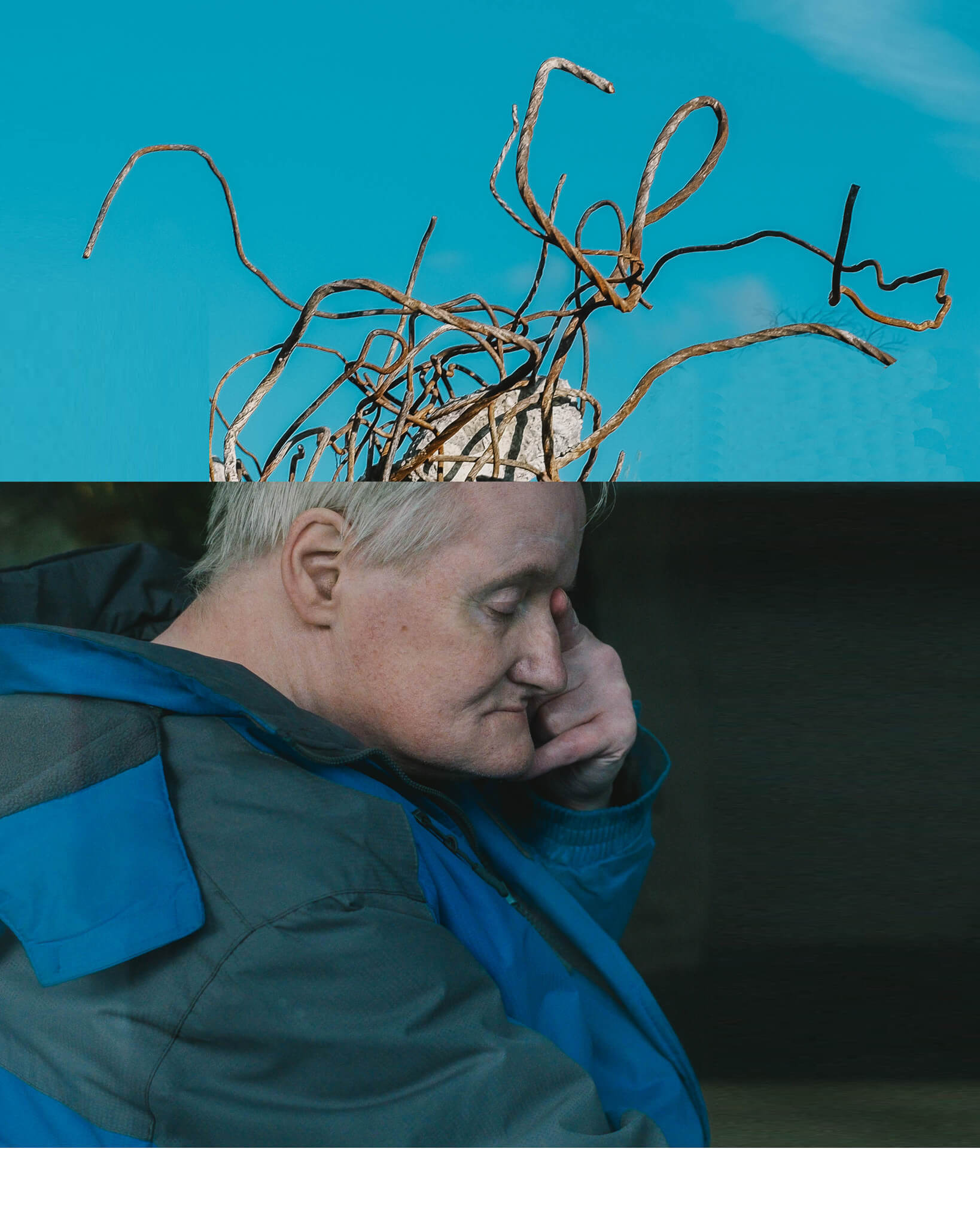 Man with a tree on head