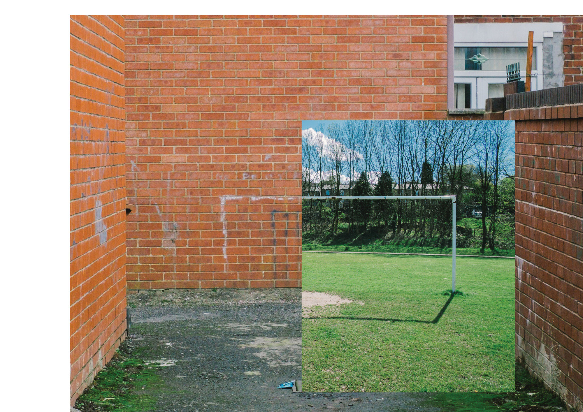 a collage of a wall and a football goal