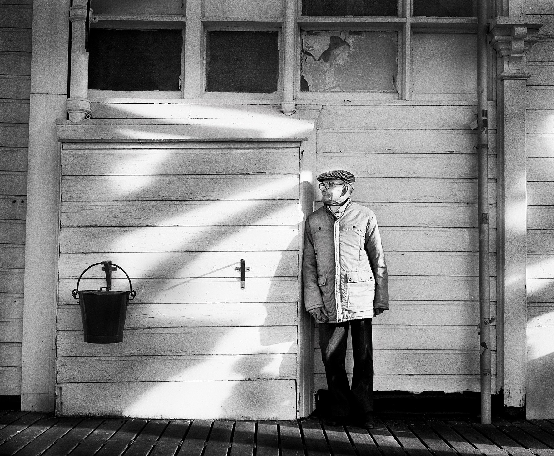 Black-and-white photo of an elderly person