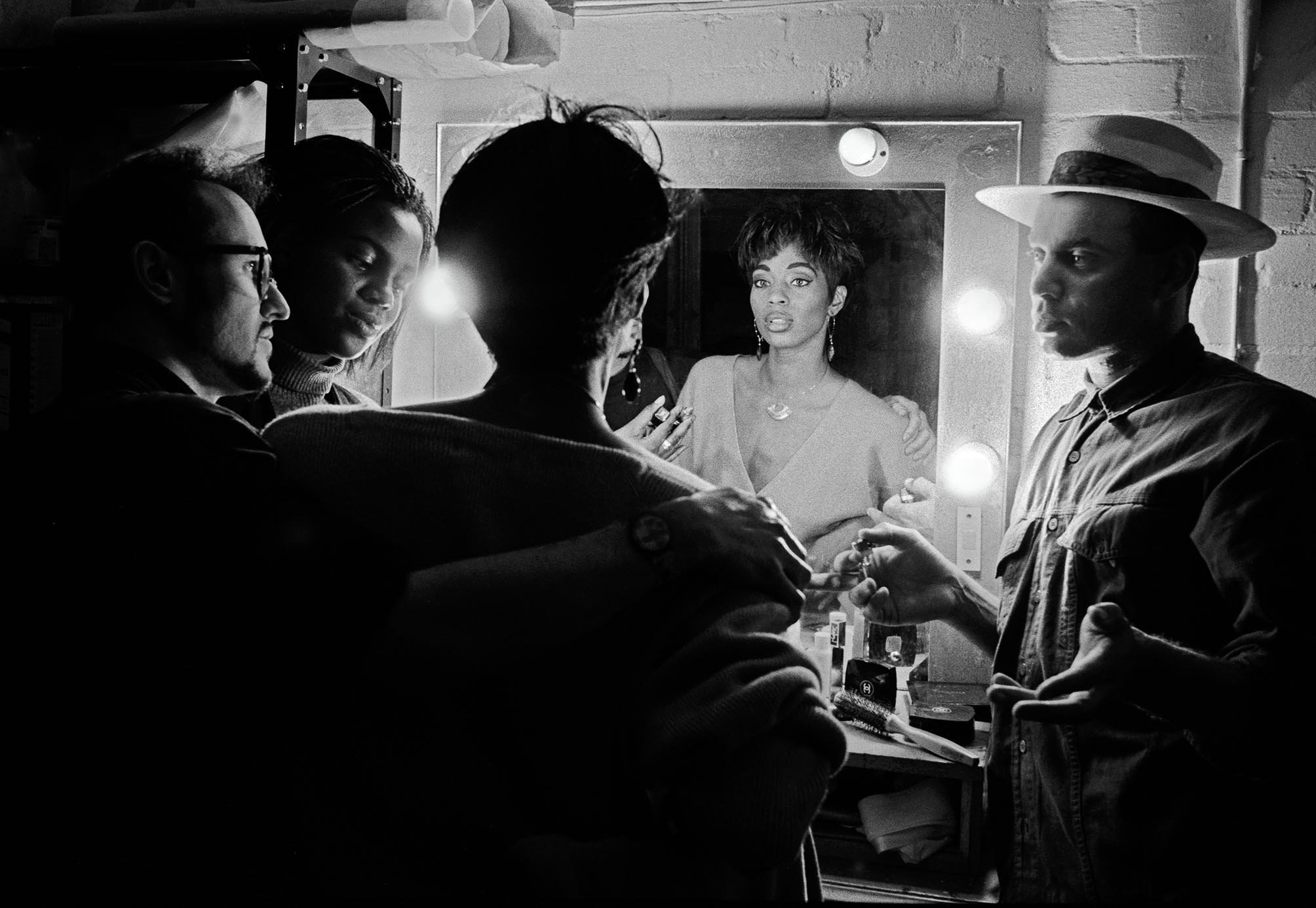 Black-and-white photo of an actor preparing for an audition
