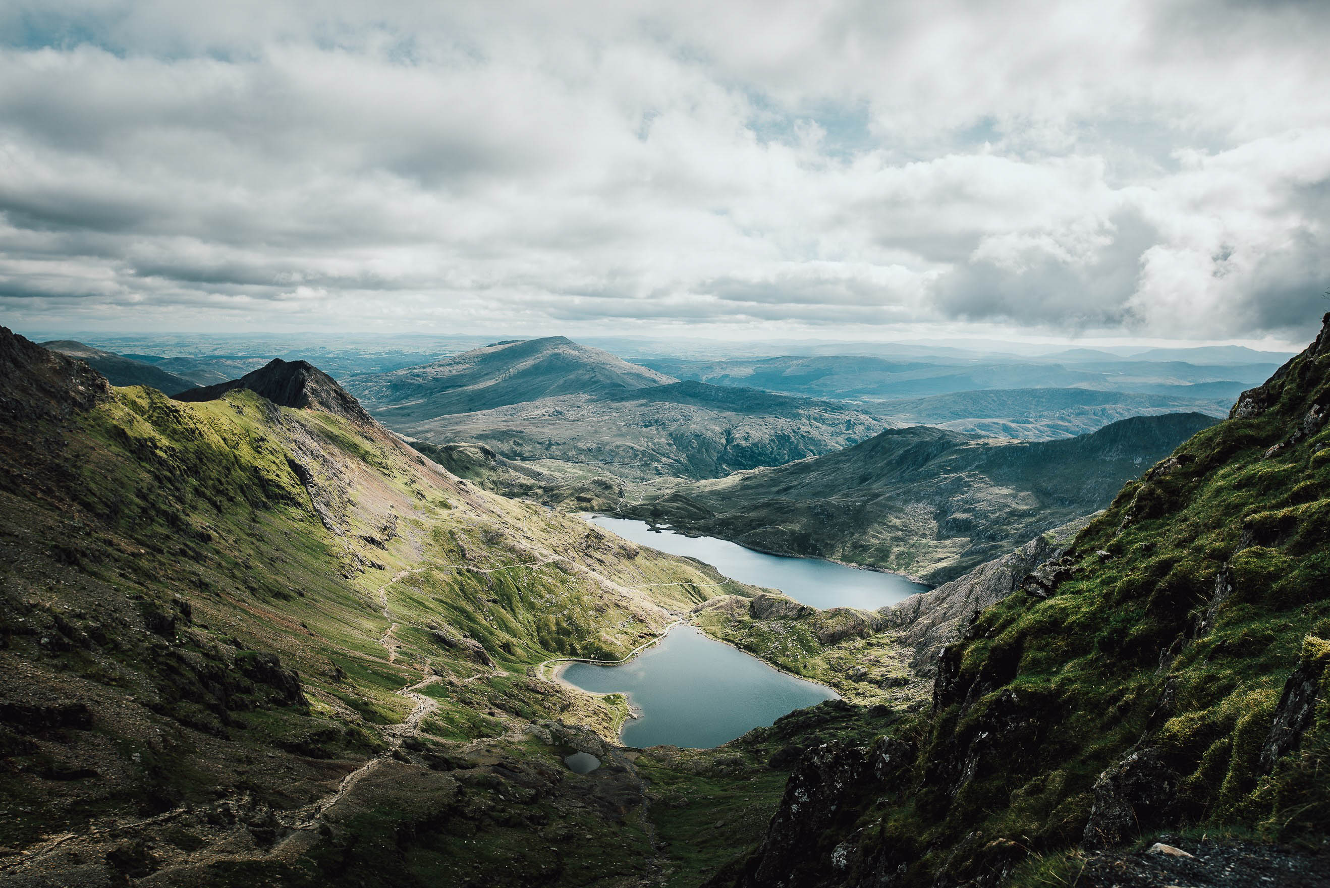 A view of a mountain and lake