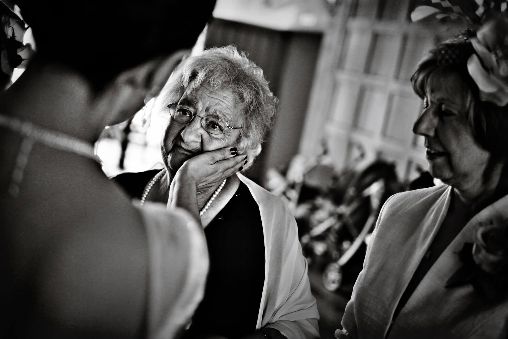 Old lady at wedding B&W