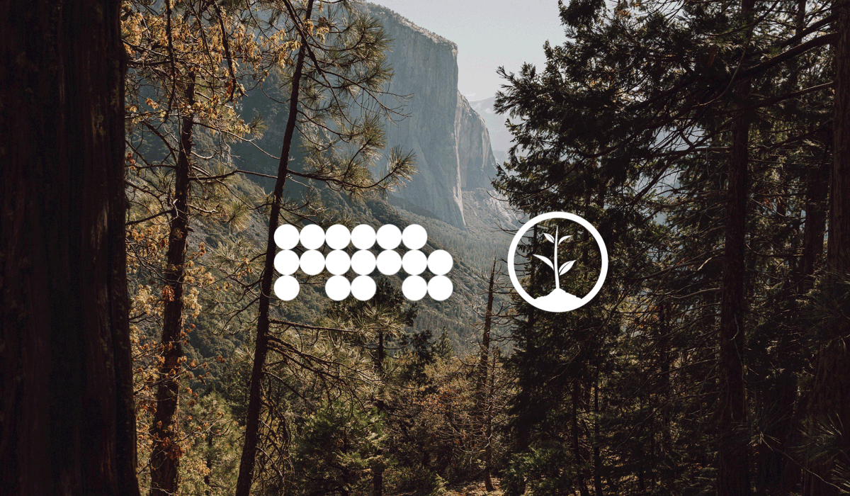 MPB logo and One Tree Planted logo upon a picture of a mountainous forest landscape