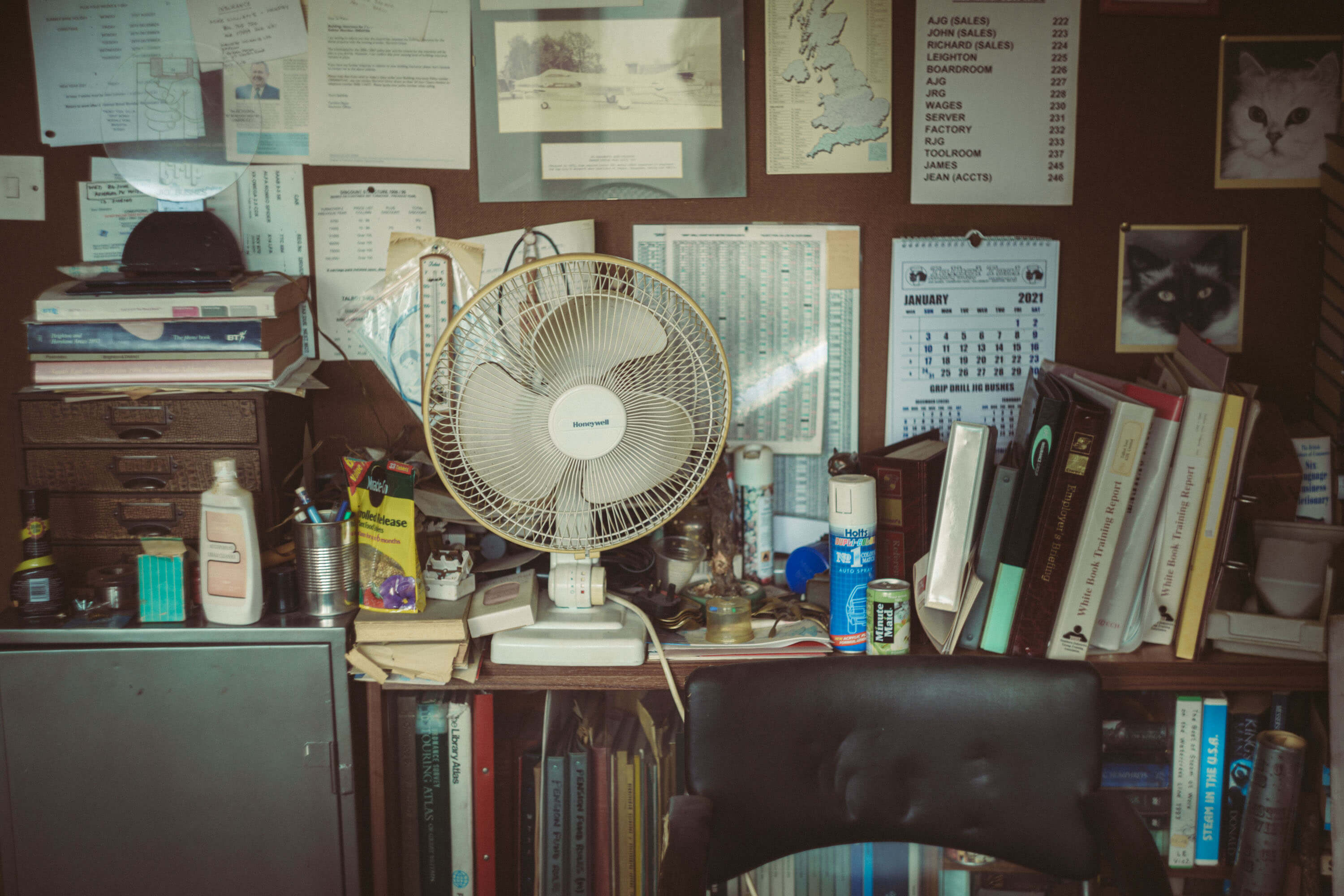 Desk fan in an old office