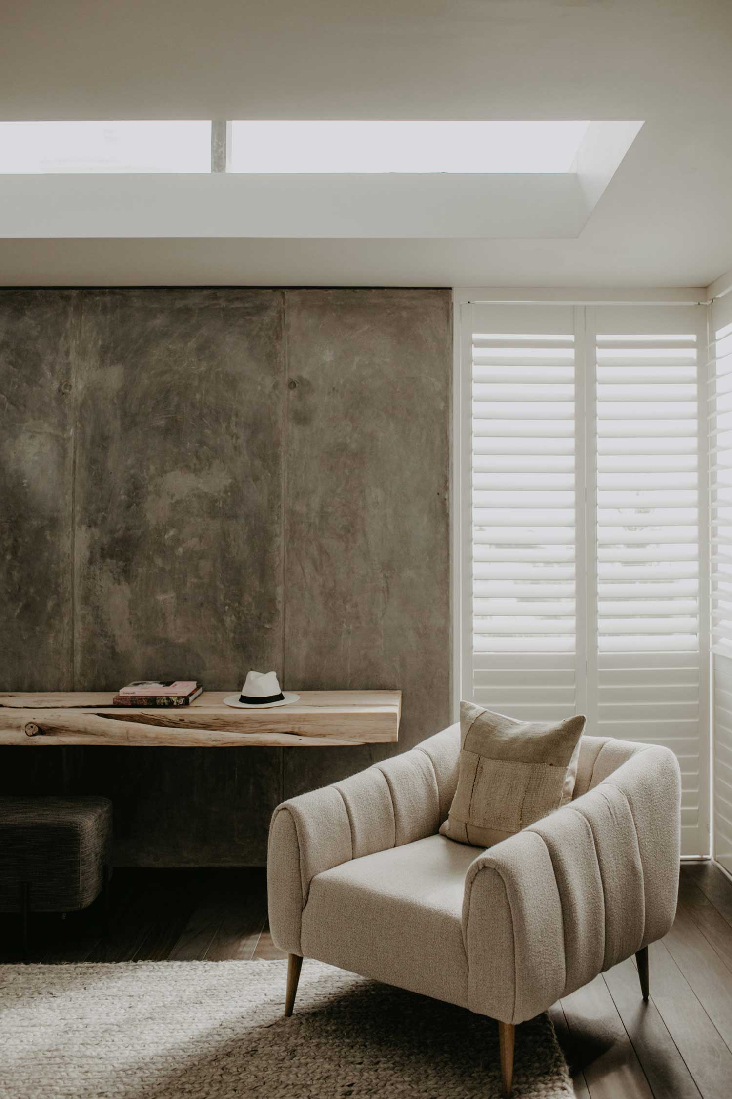 Interior of living room with white chair