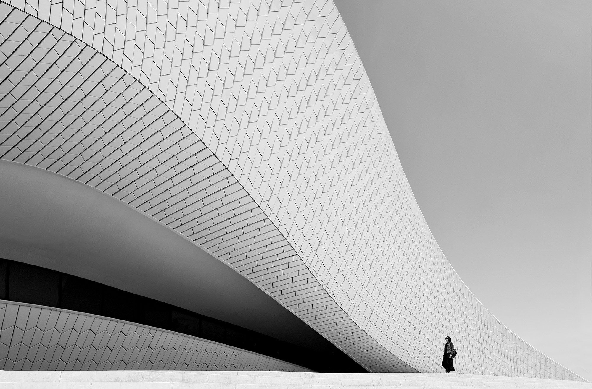 Schwarz-Weiß-Architektur – geschwungenes Gebäude