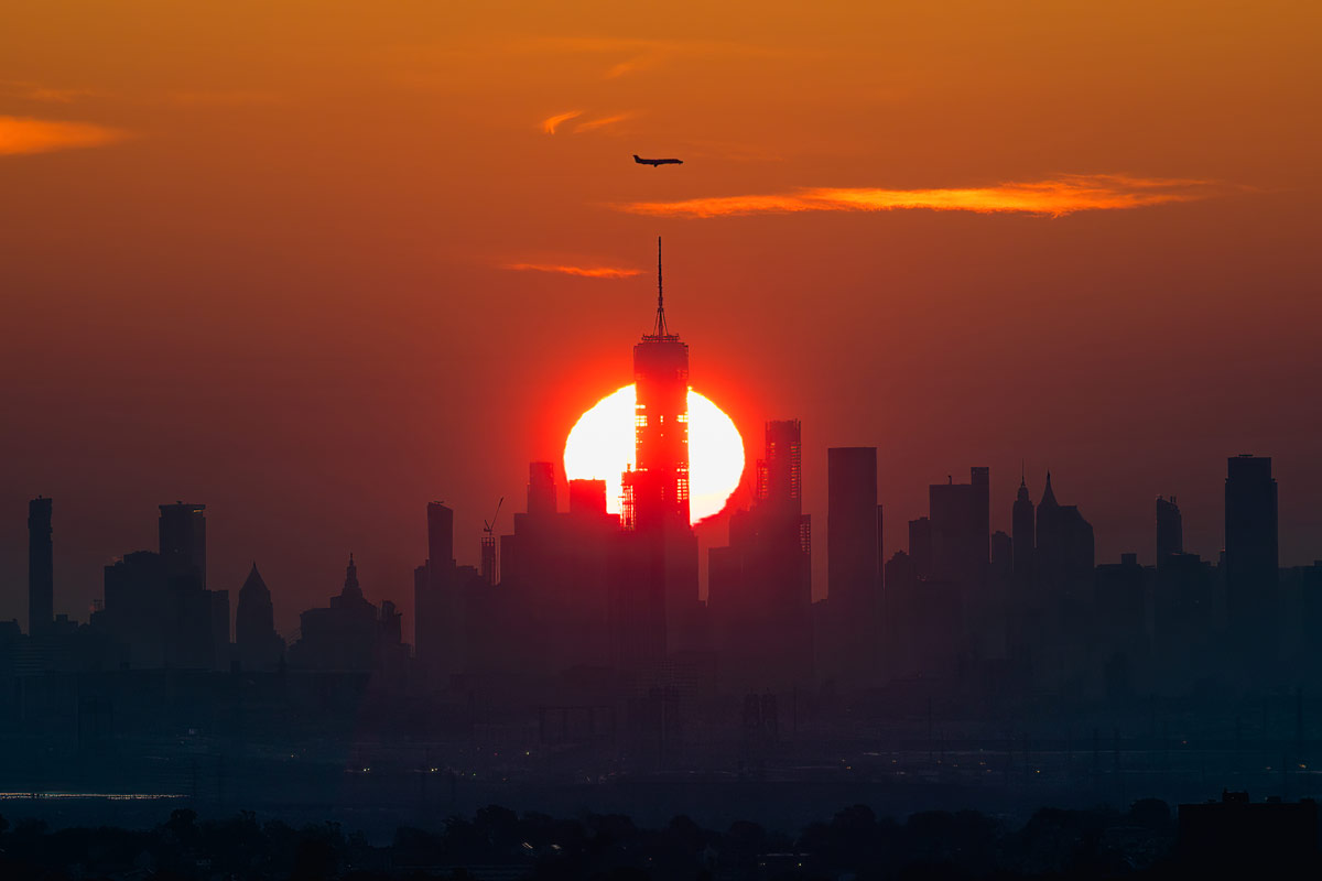 Sun setting over the New York timeline