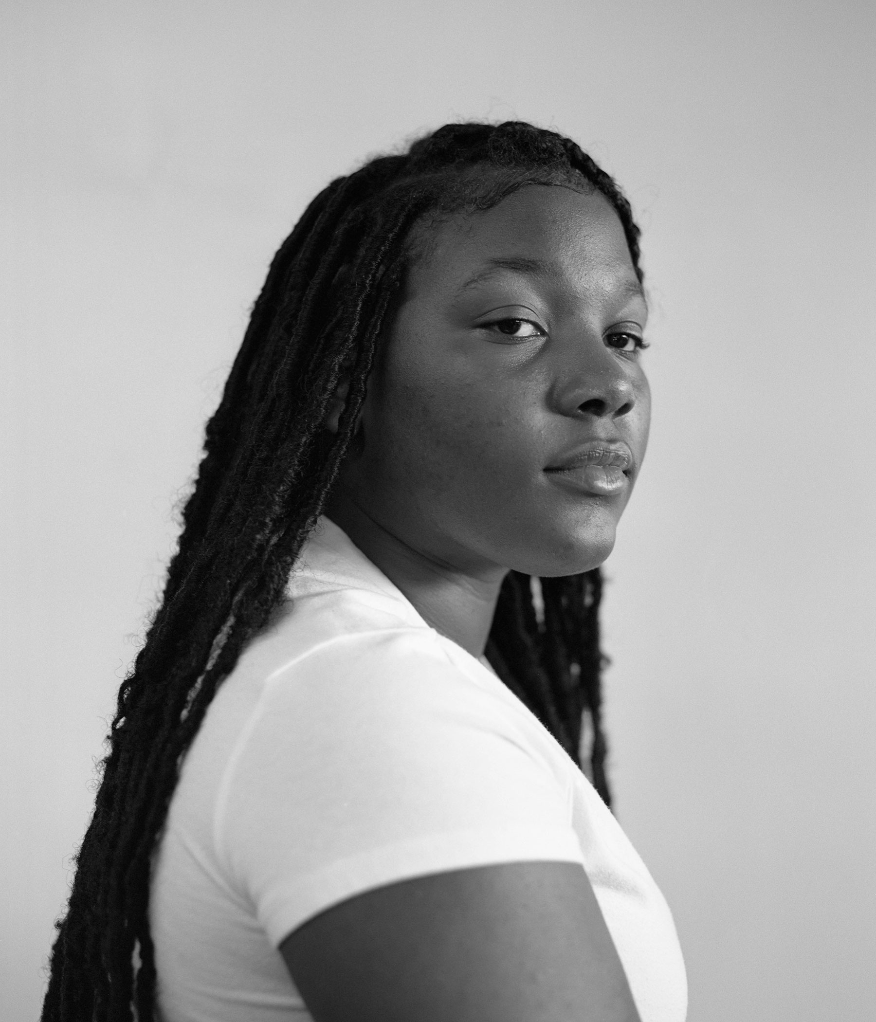 Black and White portrait of a person looking off camera