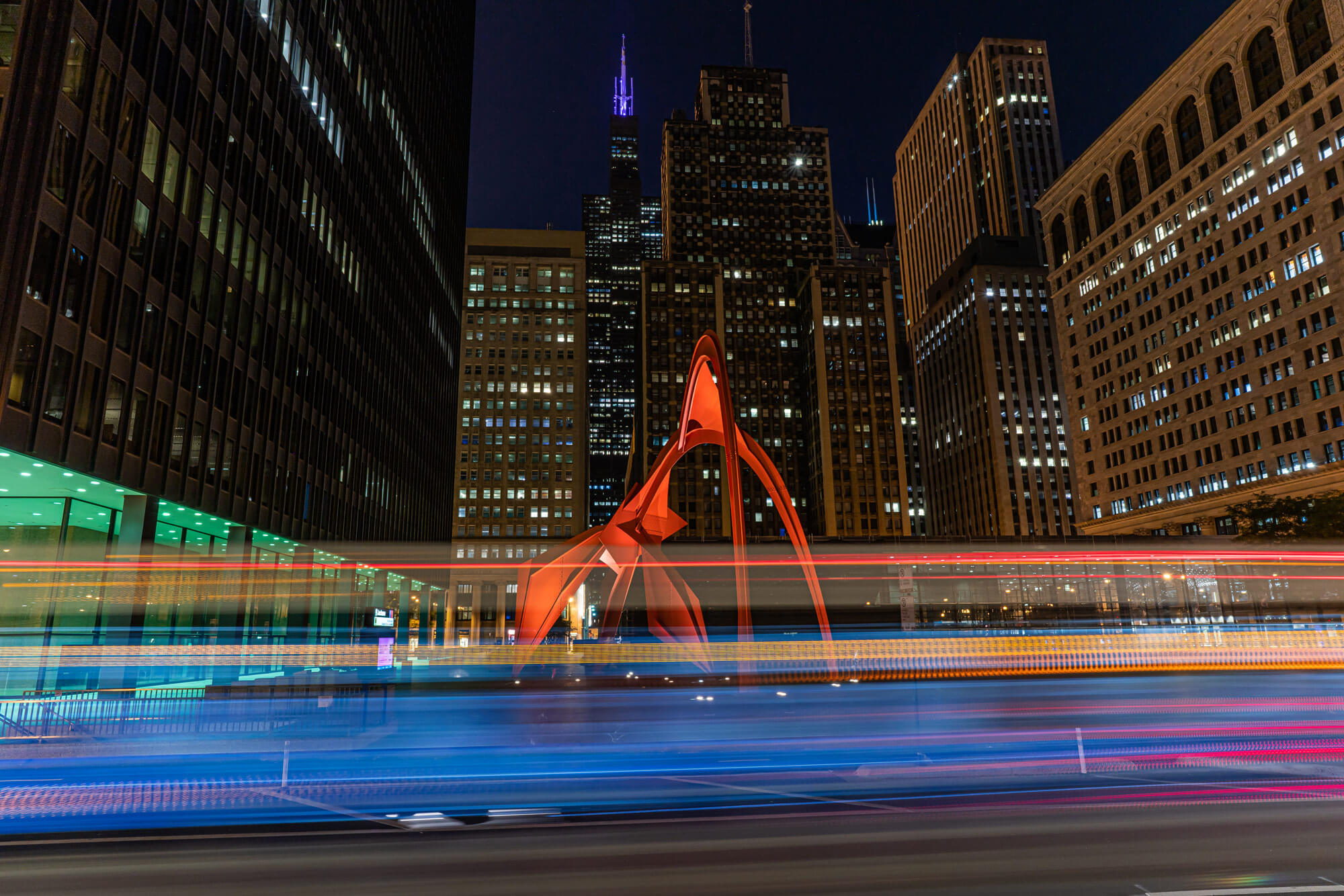 Long exposure of city buildings at night