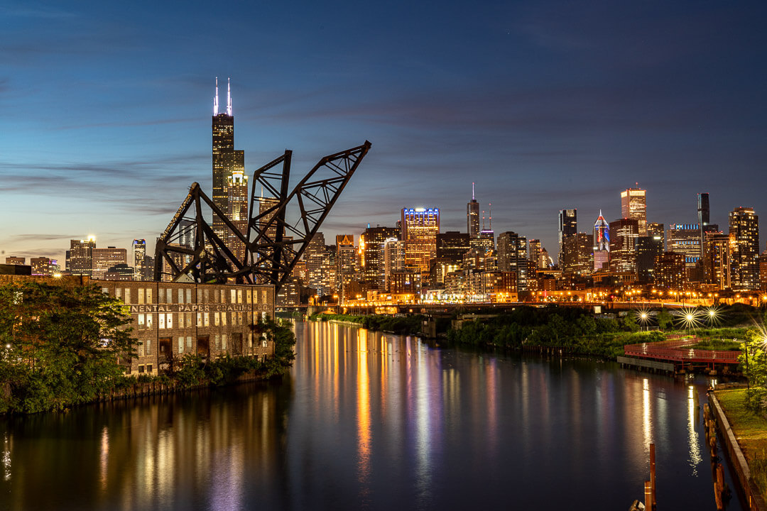 Long exposure image of Chicago with the famous Sears building in the skyline