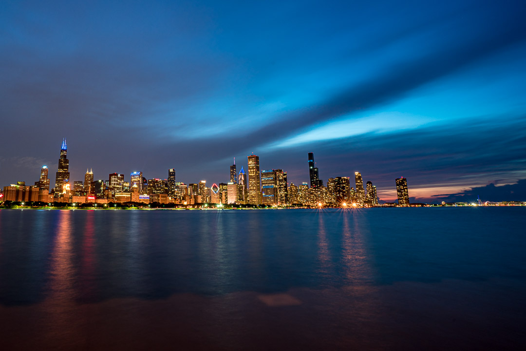Chicago city skyline at twilight