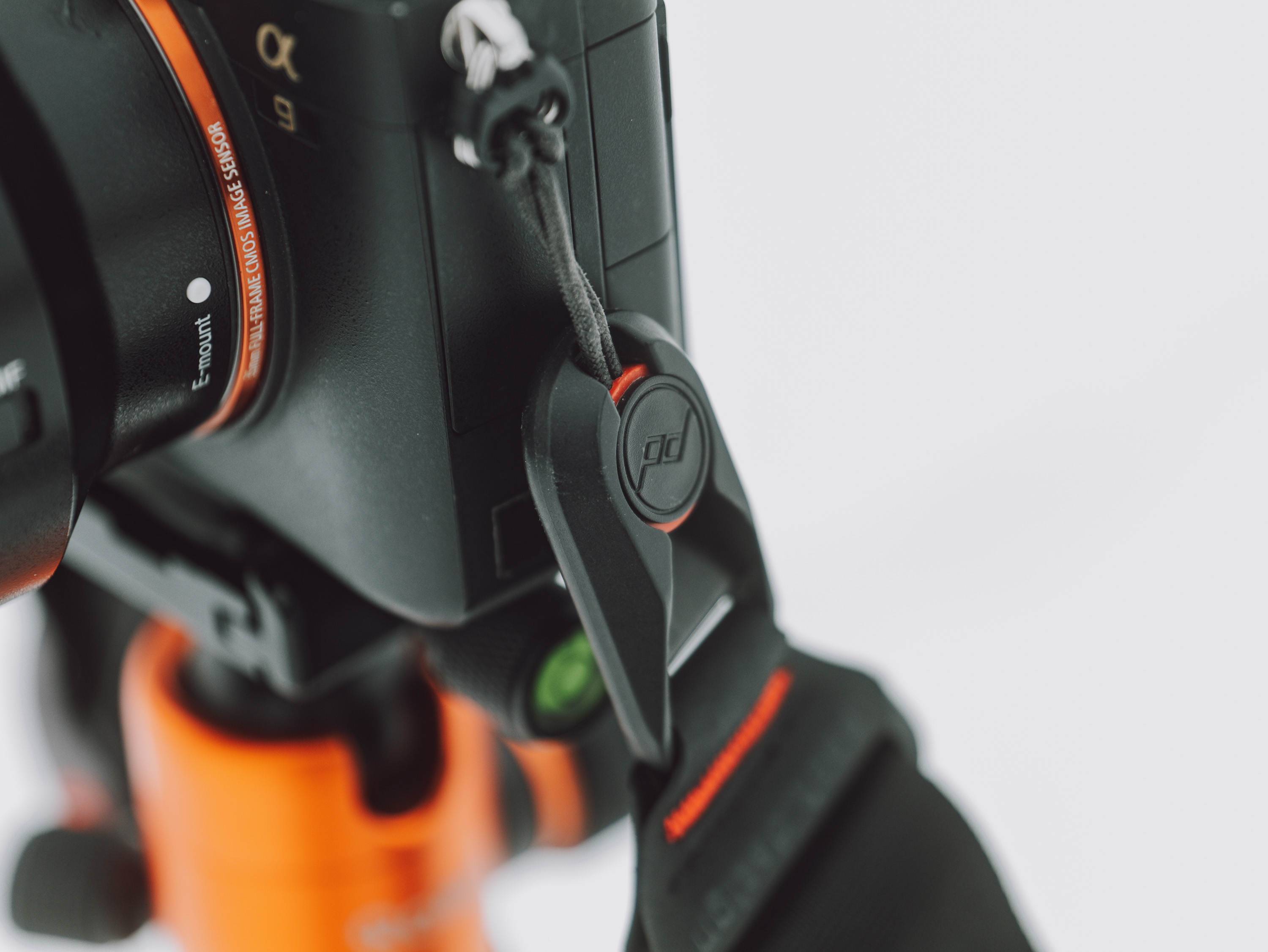 Close up shot the quick release system on a Sony A9.