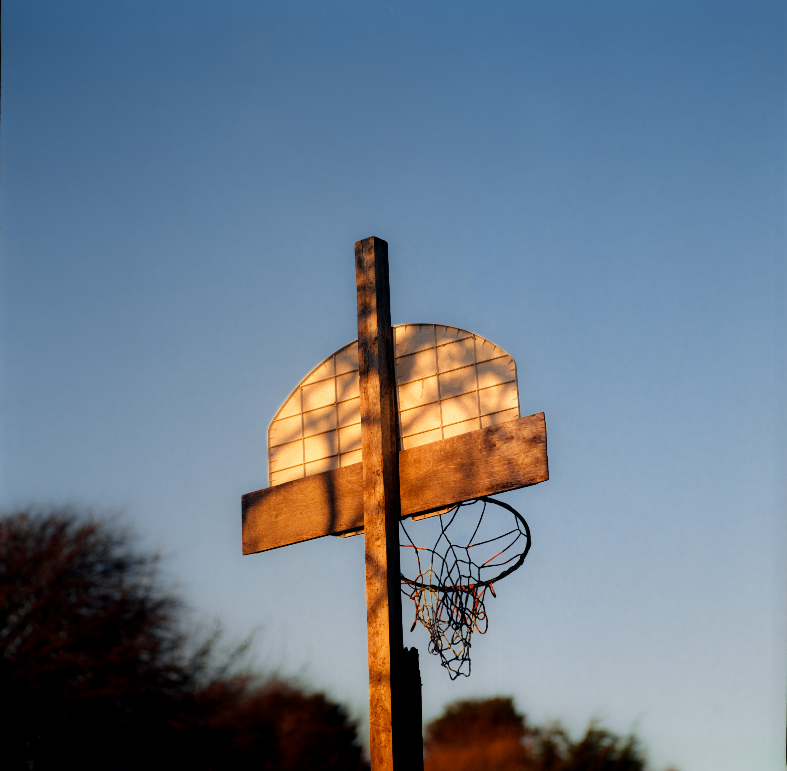 The back of a basketball hoop shot on Kodak Gold 200 120mm medium format film