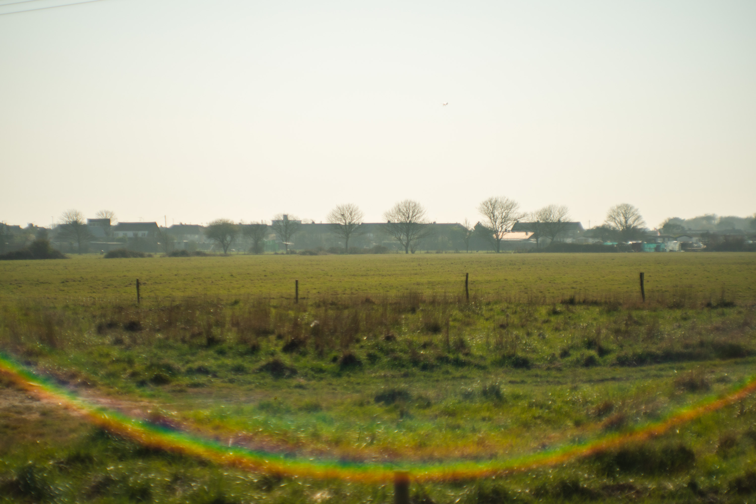 A picture of a field showing the effects of lens flare