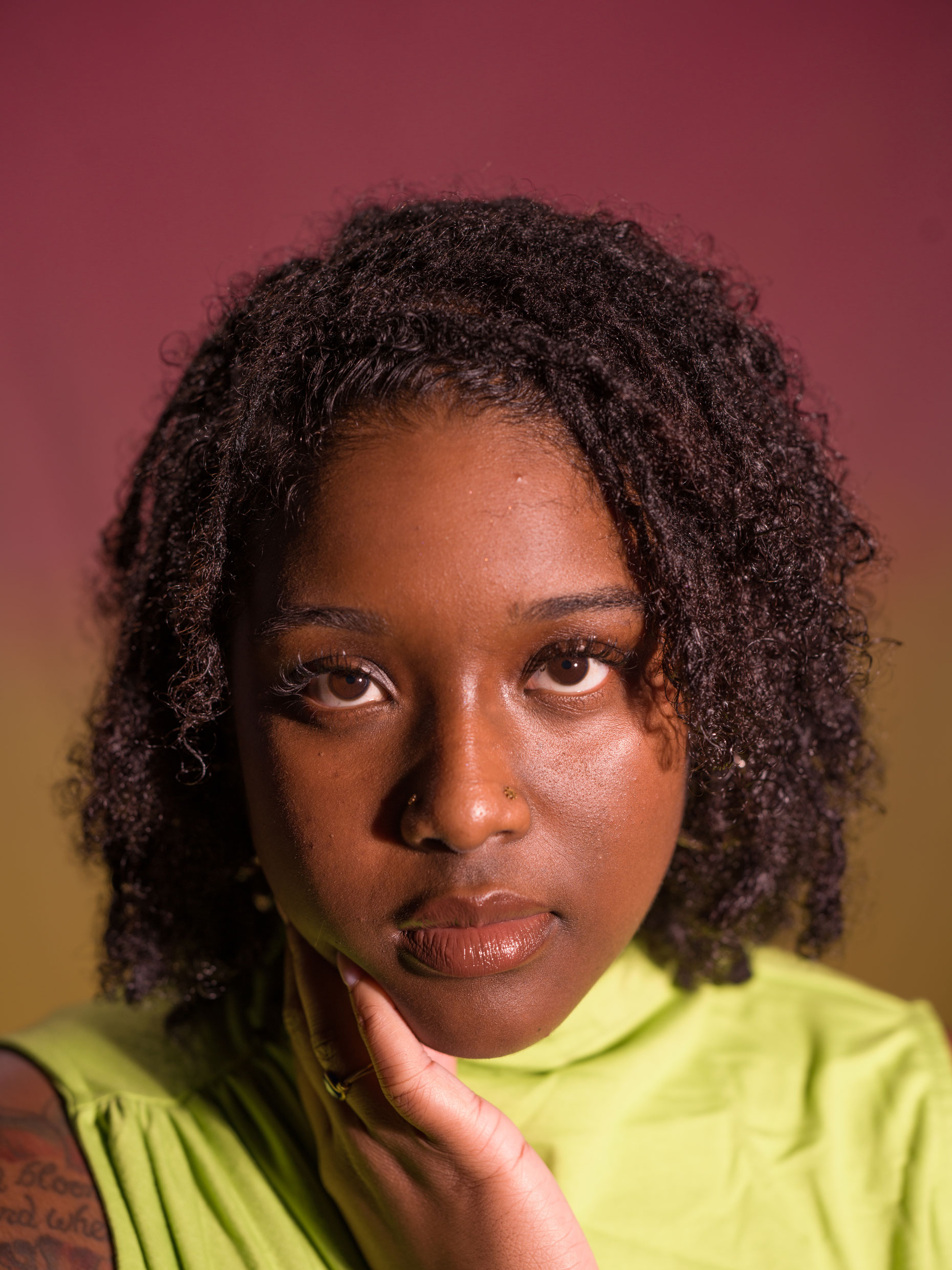 Portrait of a person using loop lighting technique by Kaylah Sambo on a Hasselblad X1D-50c.